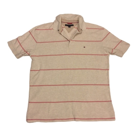 Vintage Cream and Red Striped Tommy Hilfiger Polo - Picture 1 of 8